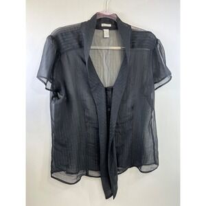 Old Navy Perfect‎ Fit Top Blouse Women's Size ? Black Transparent Short Sleeve